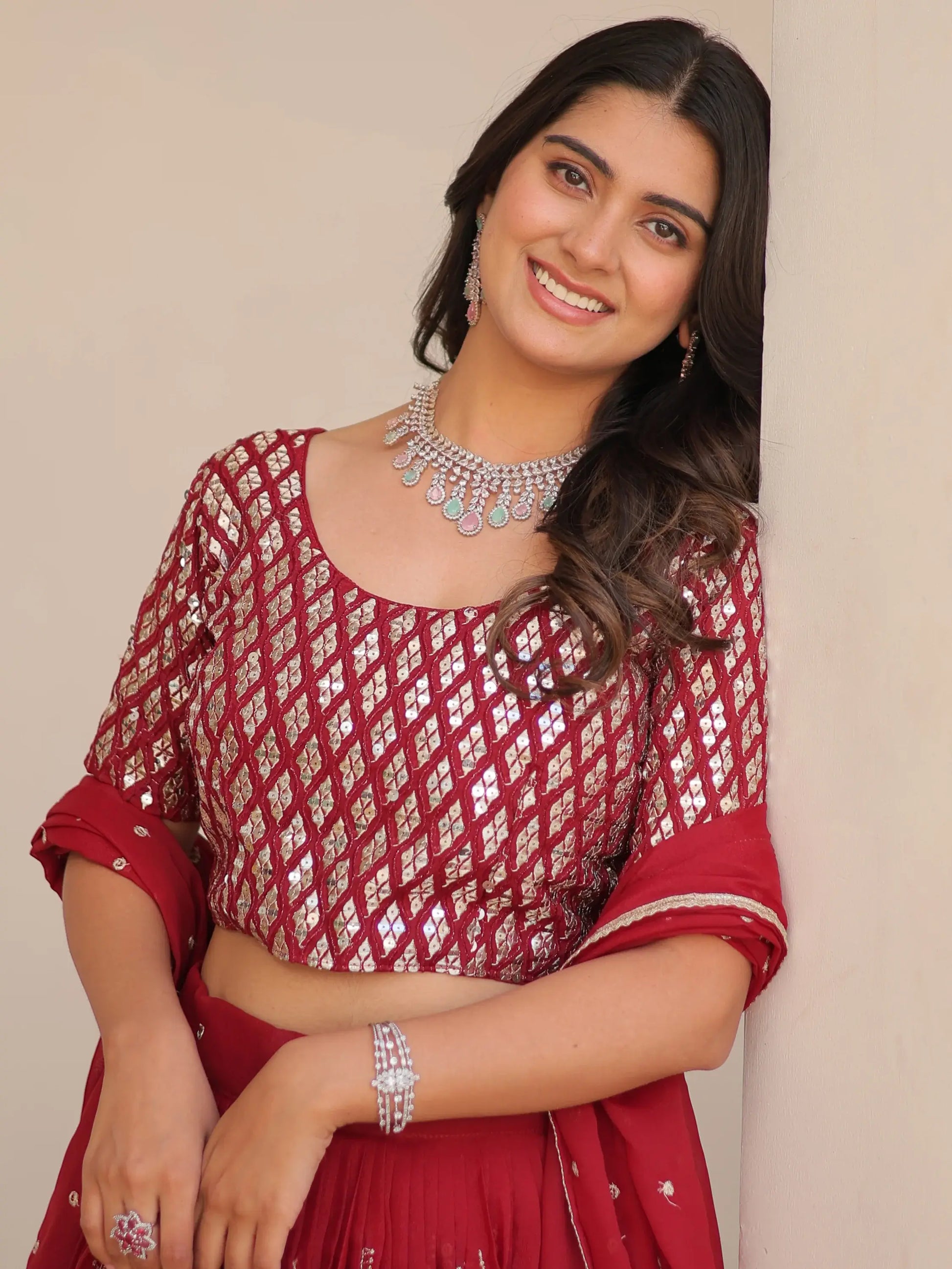 Fabulous Red Sequins Georgette Festive Wear Lehenga Choli With Dupatta - Zeel Clothing