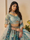 Fabulous Sky-Blue Patch Work Banarasi Silk Bridesmaid Lehenga Choli - Zeel Clothing