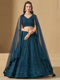 Fabulous Teal Blue Thread Embroidered Georgette Lehenga Choli - Zeel Clothing