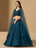 Fabulous Teal Blue Thread Embroidered Georgette Lehenga Choli - Zeel Clothing