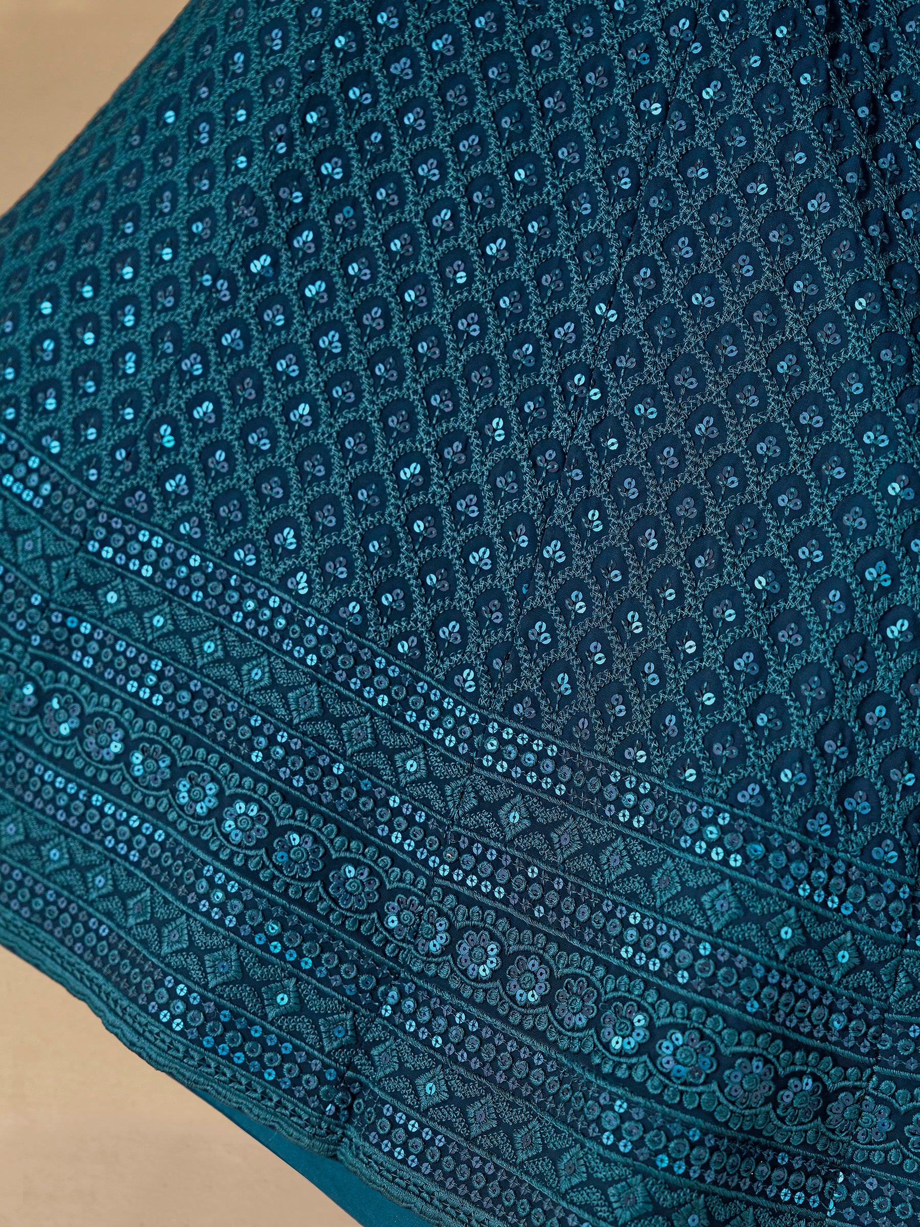 Fabulous Teal Blue Thread Embroidered Georgette Lehenga Choli - Zeel Clothing