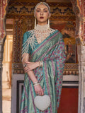 Fabulous Teal Green Digital Print Silk Clacis Saree With Blouse - Zeel Clothing