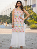 Fabulous White Floral Embroidered Chinon Festive Wear Palazzo Suit - Zeel Clothing