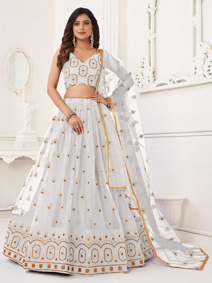 Fabulous White Sequins Net Traditional Lehenga Choli With Dupatta