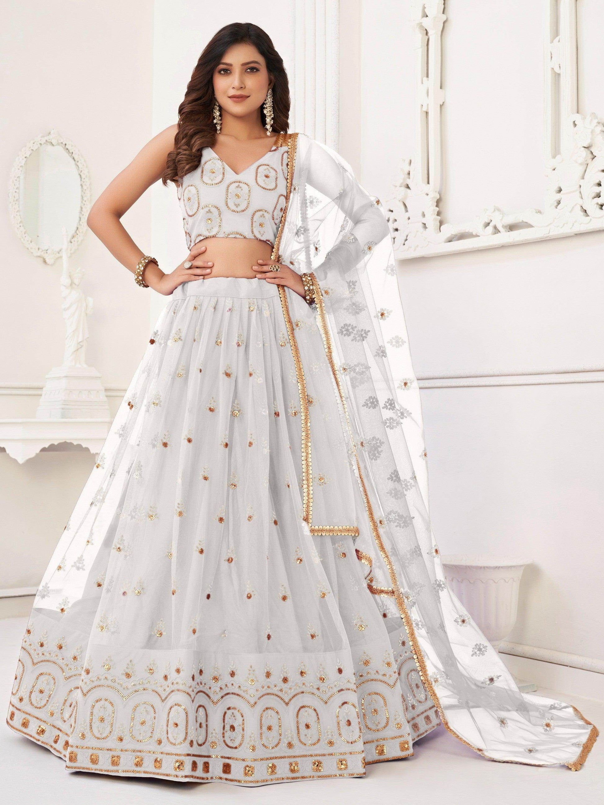 Fabulous White Sequins Net Traditional Lehenga Choli With Dupatta - Zeel Clothing