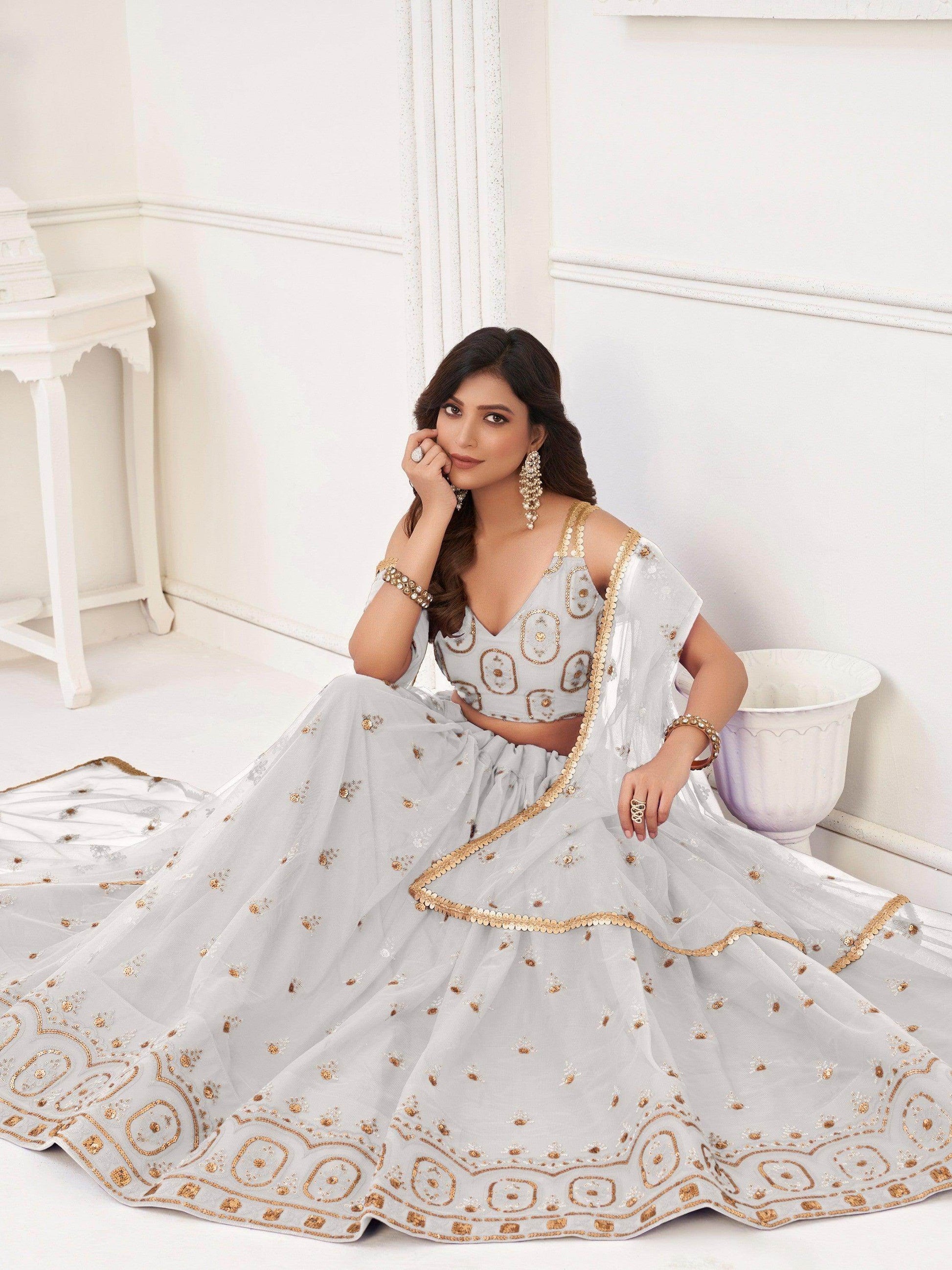 Fabulous White Sequins Net Traditional Lehenga Choli With Dupatta - Zeel Clothing