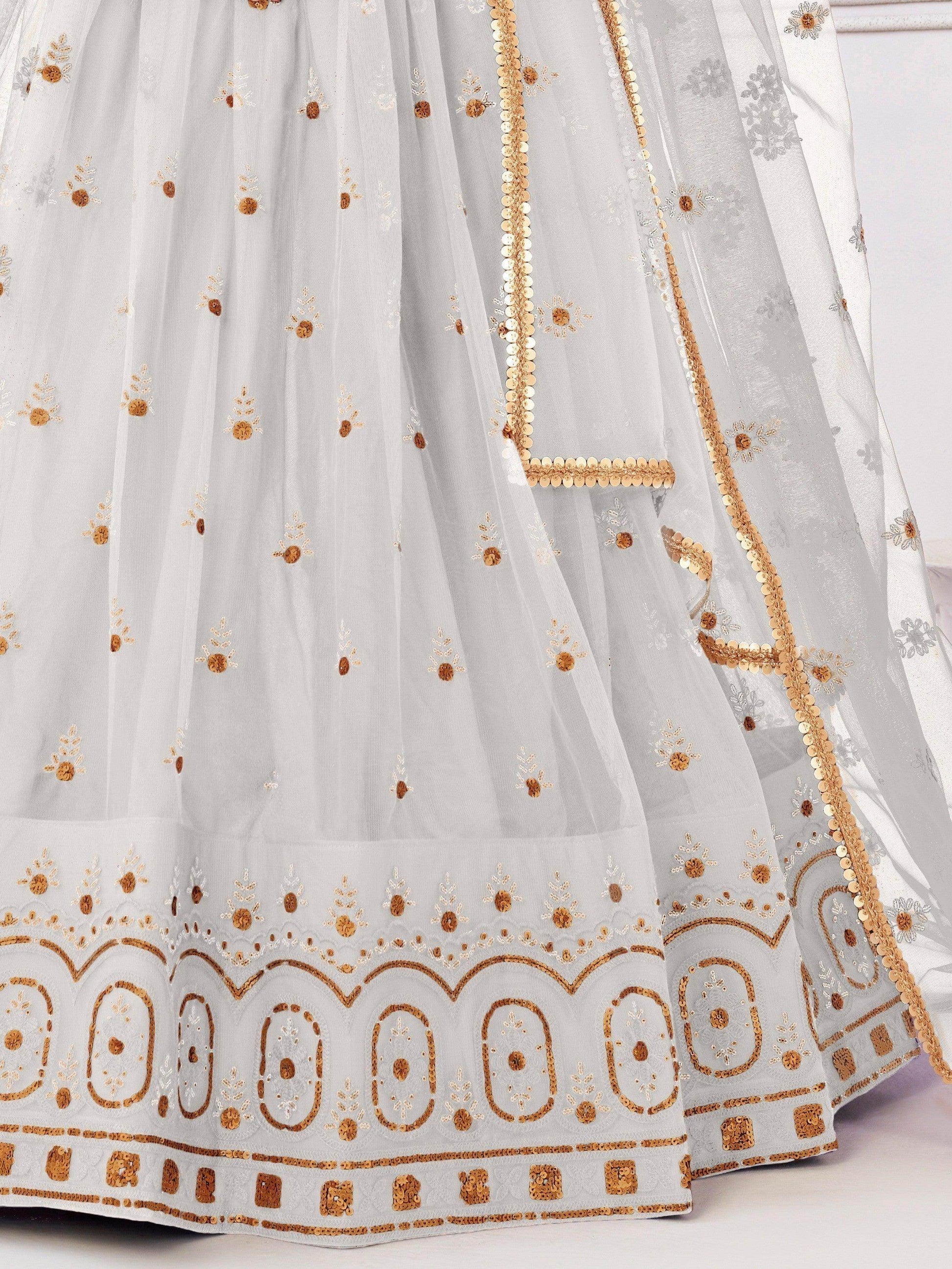 Fabulous White Sequins Net Traditional Lehenga Choli With Dupatta - Zeel Clothing