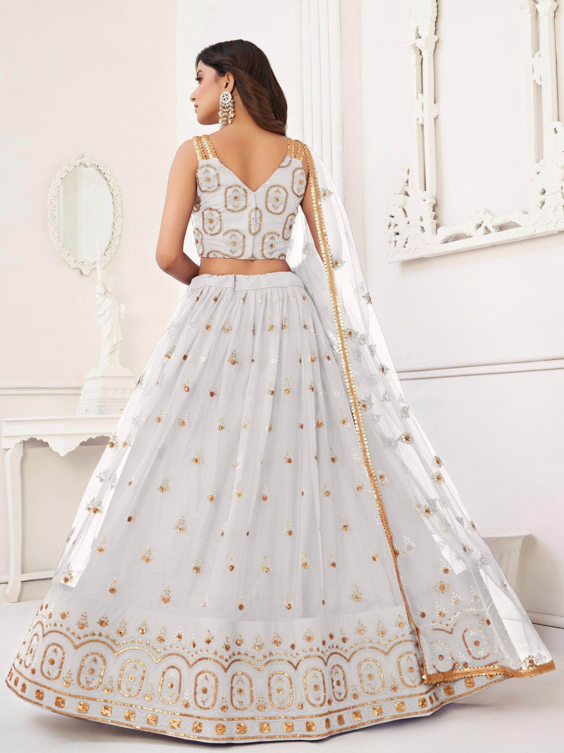 Fabulous White Sequins Net Traditional Lehenga Choli With Dupatta - Zeel Clothing