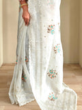 Fabulous White Sequins Organza Wedding Wear Saree With Blouse - Zeel Clothing