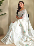 Fabulous White Sequins Organza Wedding Wear Saree With Blouse - Zeel Clothing