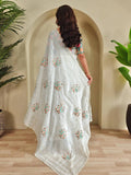 Fabulous White Sequins Organza Wedding Wear Saree With Blouse - Zeel Clothing