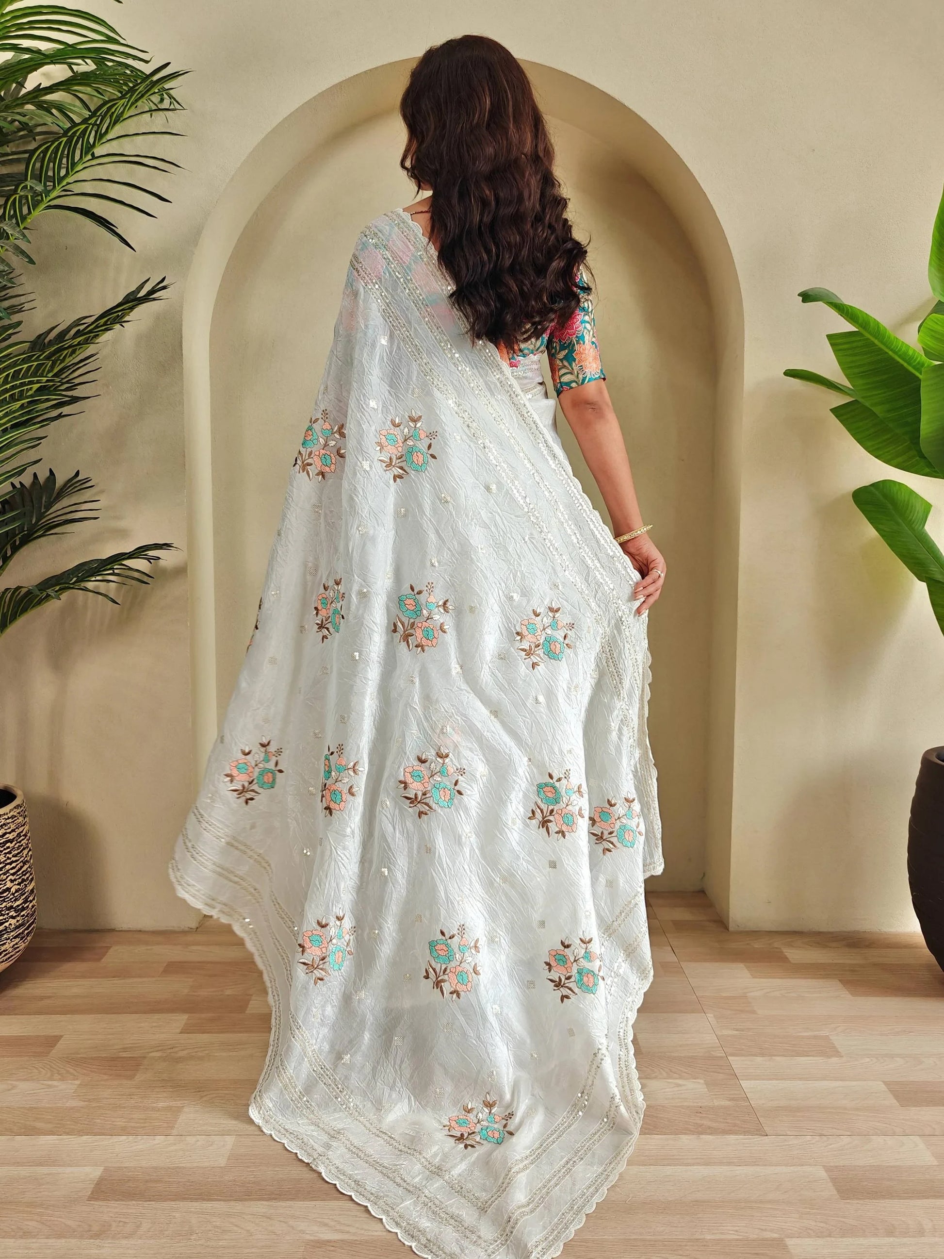 Fabulous White Sequins Organza Wedding Wear Saree With Blouse - Zeel Clothing