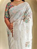 Fabulous White Sequins Organza Wedding Wear Saree With Blouse - Zeel Clothing