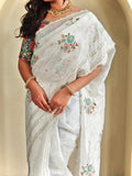 Fabulous White Sequins Organza Wedding Wear Saree With Blouse - Zeel Clothing