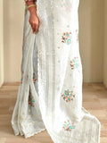 Fabulous White Sequins Organza Wedding Wear Saree With Blouse - Zeel Clothing