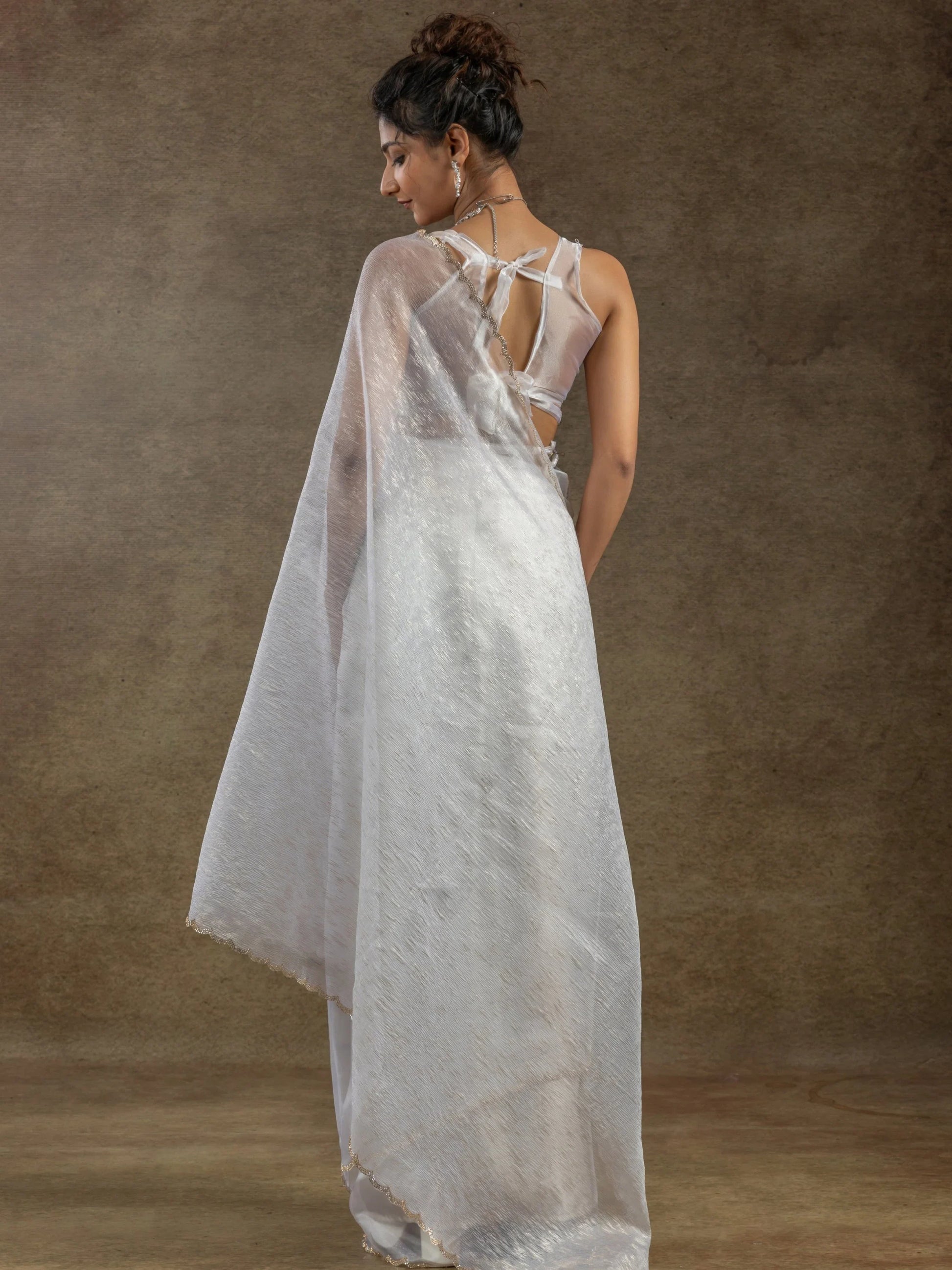 Fabulous White Zari Weaving Organza Pre-Stitched Saree With Blouse - Zeel Clothing