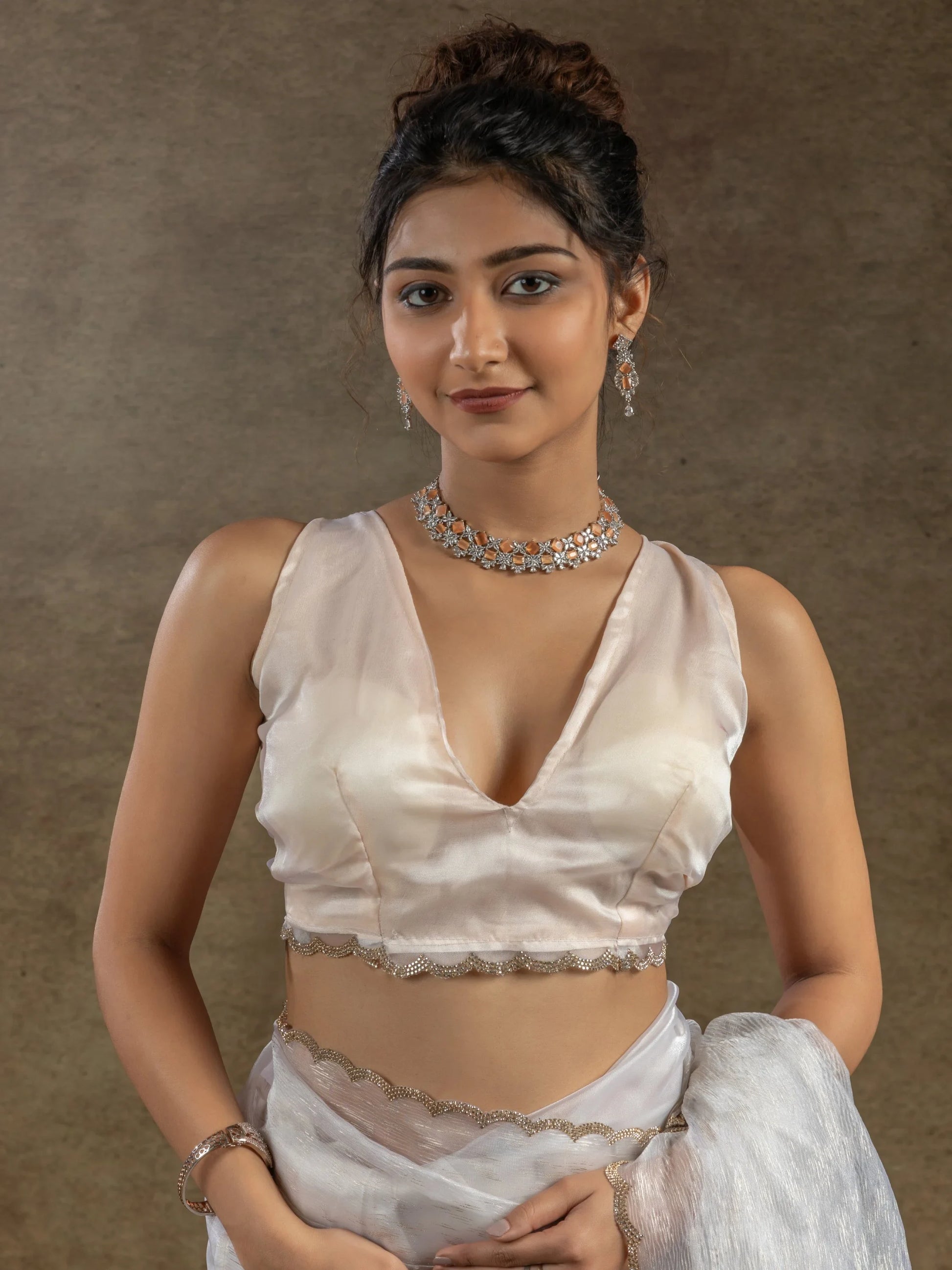 Fabulous White Zari Weaving Organza Pre-Stitched Saree With Blouse - Zeel Clothing