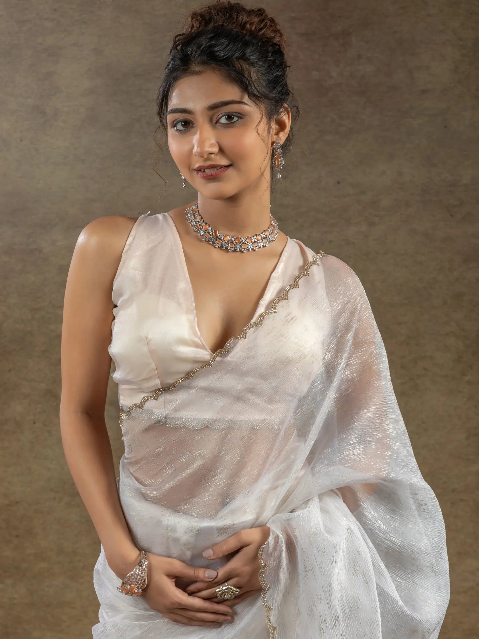 Fabulous White Zari Weaving Organza Pre-Stitched Saree With Blouse - Zeel Clothing