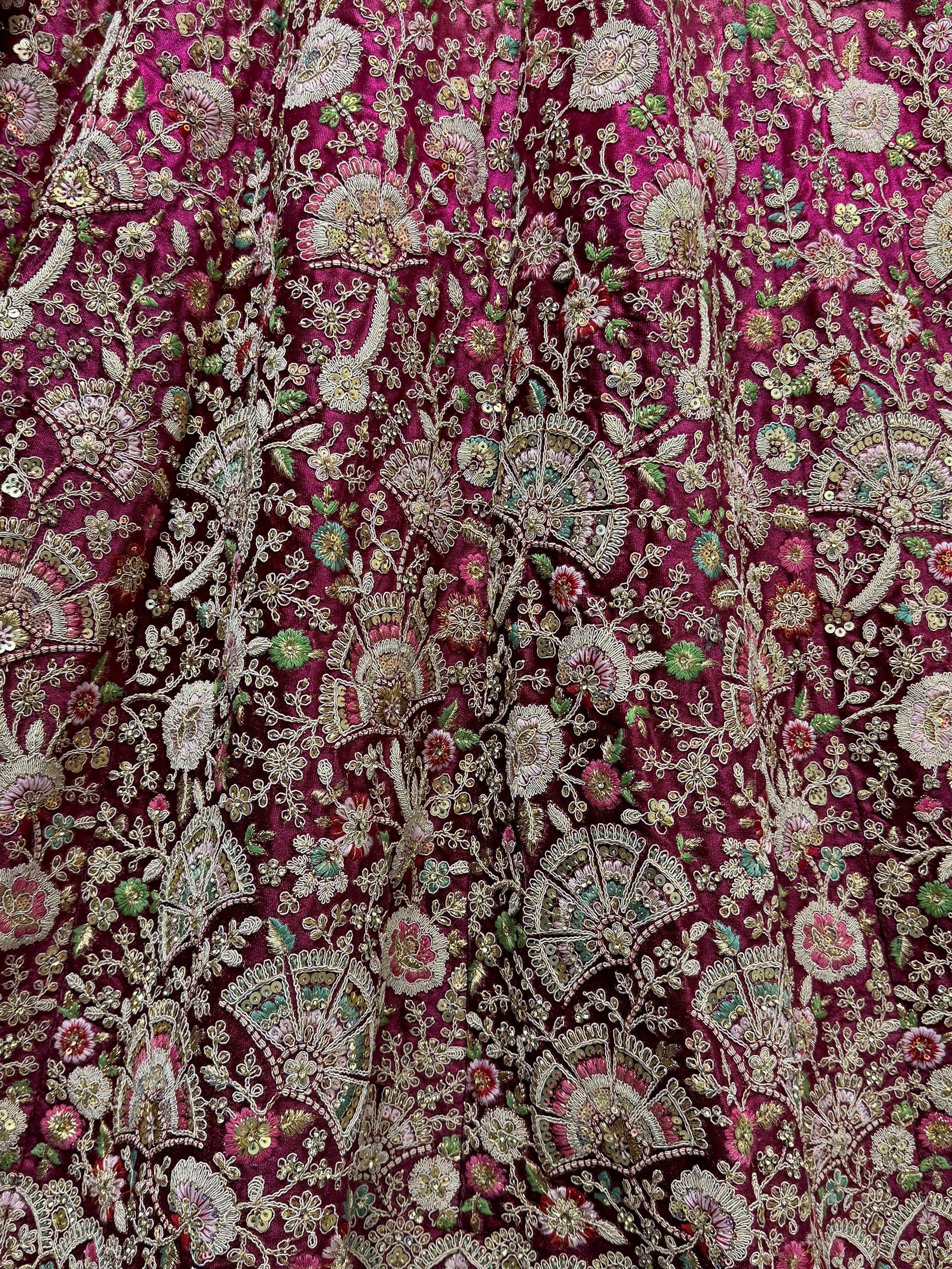 Fabulous Wine Embroidered Velvet Bridal Lehenga Choli With Dupatta - Zeel Clothing