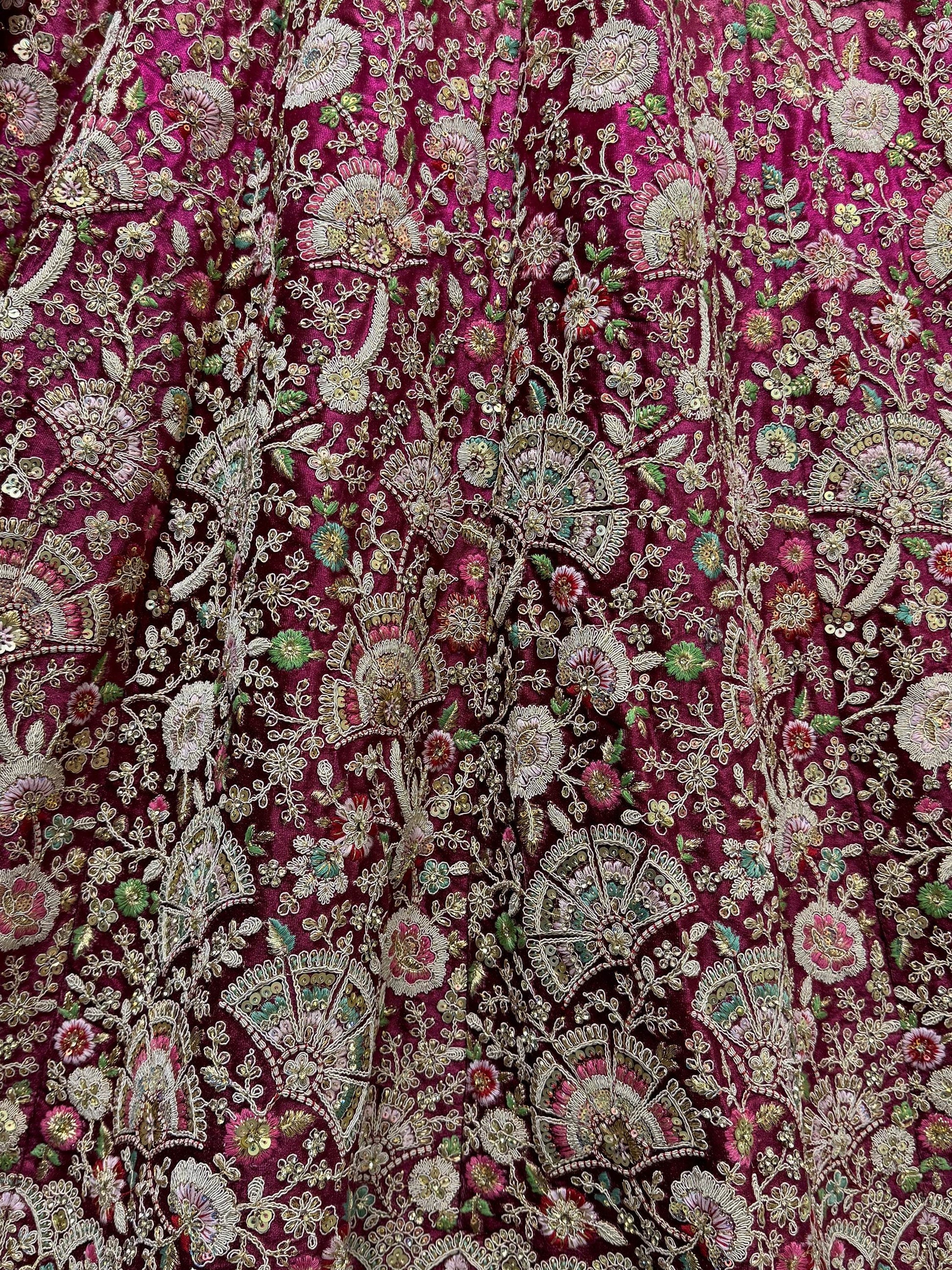 Fabulous Wine Embroidered Velvet Bridal Lehenga Choli With Dupatta - Zeel Clothing