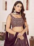 Fabulous Wine Sequins Georgette Reception Wear Lehenga Choli - Zeel Clothing