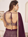 Fabulous Wine Sequins Georgette Reception Wear Lehenga Choli - Zeel Clothing
