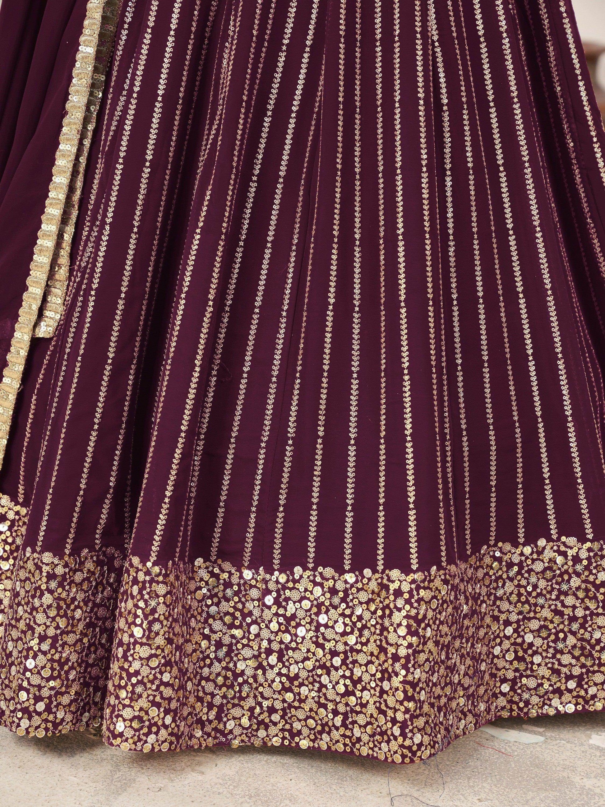Fabulous Wine Sequins Georgette Reception Wear Lehenga Choli - Zeel Clothing