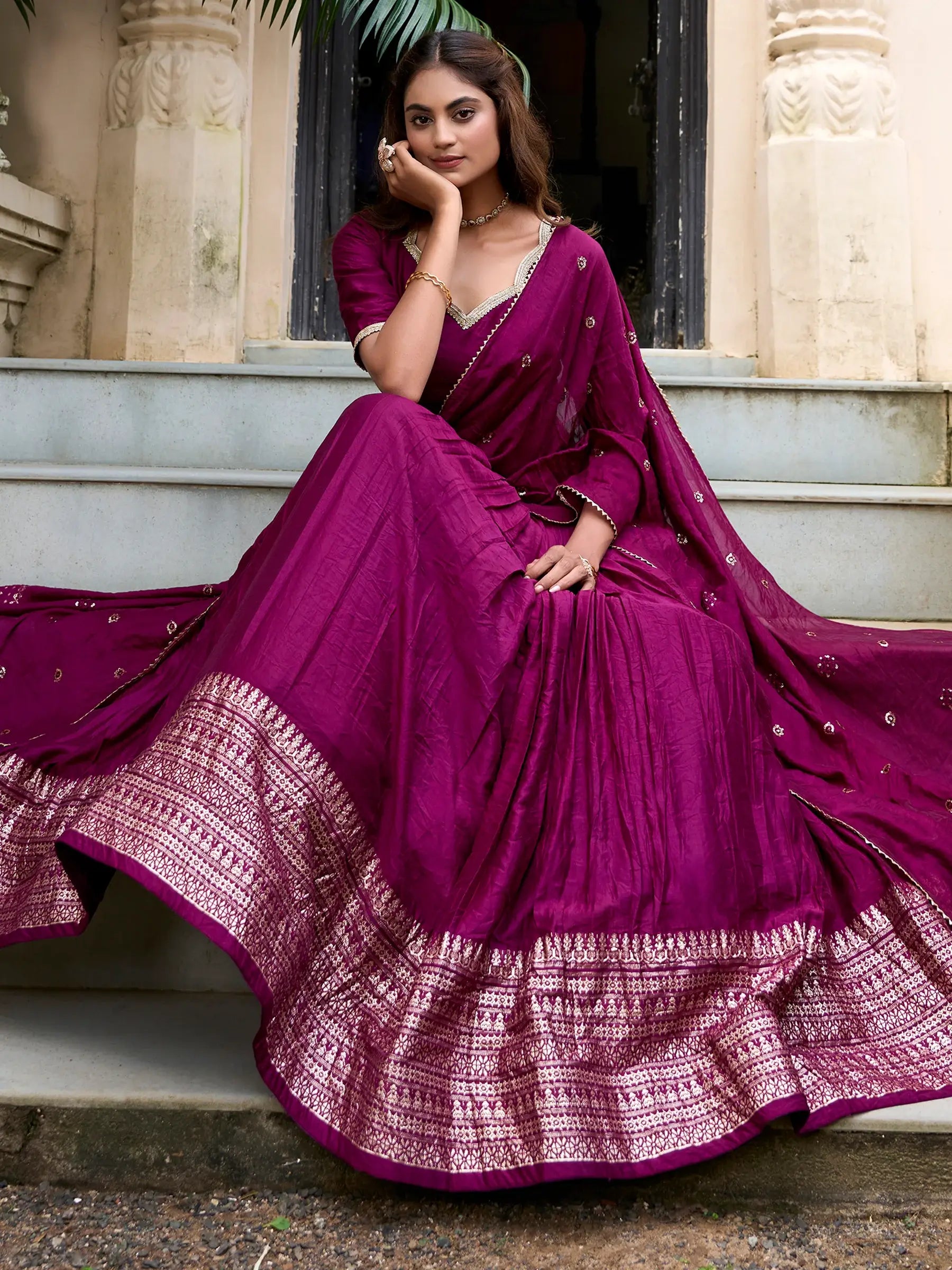 Fabulous Wine Zari Weaving Chanderi Event Wear Lehenga Choli - Zeel Clothing
