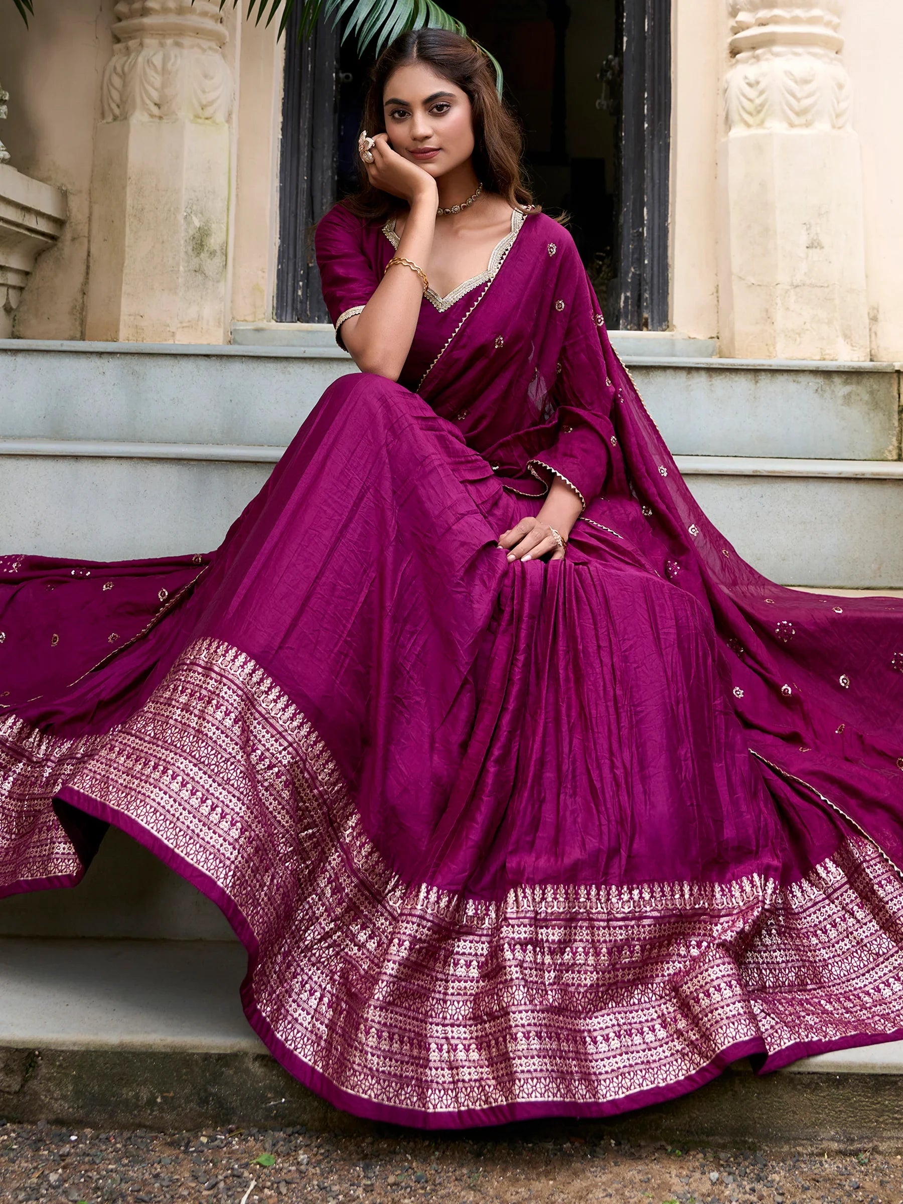 Fabulous Wine Zari Weaving Chanderi Event Wear Lehenga Choli - Zeel Clothing