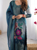Fabulously Teal Blue Jacquard Work Chanderi Silk Traditional Pant Suit - Zeel Clothing