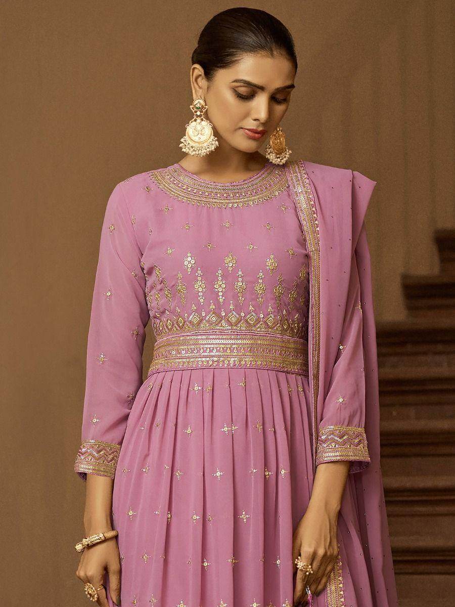 Facilitated light Pink Sequined Georgette Anarkali Suit - Zeel Clothing