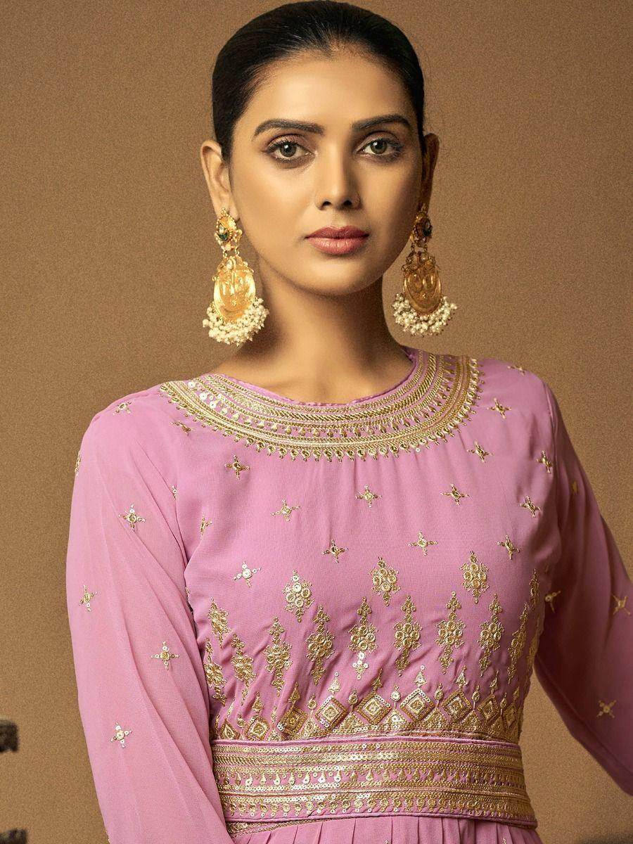 Facilitated light Pink Sequined Georgette Anarkali Suit - Zeel Clothing