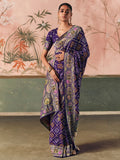 Fanatics Purple Zari Weaving Work Silk Function Wear Saree With Blouse