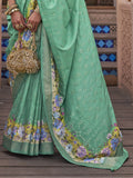 Fancified Aqua Green Floral Printed Function Wear Saree With Blouse - Zeel Clothing