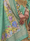 Fancified Aqua Green Floral Printed Function Wear Saree With Blouse - Zeel Clothing