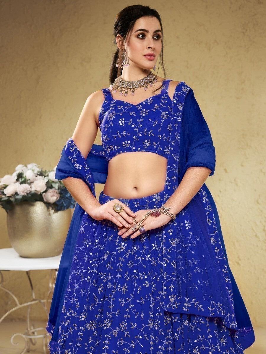 Fancified Blue Sequins Georgette Sangeet Wear Lehenga Choli