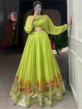 Fancified Green Embroidered Georgette Wedding Wear Crop Top Lehenga - Zeel Clothing