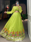 Fancified Green Embroidered Georgette Wedding Wear Crop Top Lehenga - Zeel Clothing