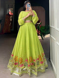 Fancified Green Embroidered Georgette Wedding Wear Crop Top Lehenga - Zeel Clothing