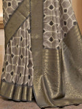 Fancified Grey & Sage Green Zari Woven Silk Saree With Blouse - Zeel Clothing