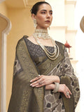 Fancified Grey & Sage Green Zari Woven Silk Saree With Blouse - Zeel Clothing