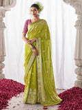 Fancified Light Green Zari Weaving Silk Sangeet Wear Saree With Blouse - Zeel Clothing
