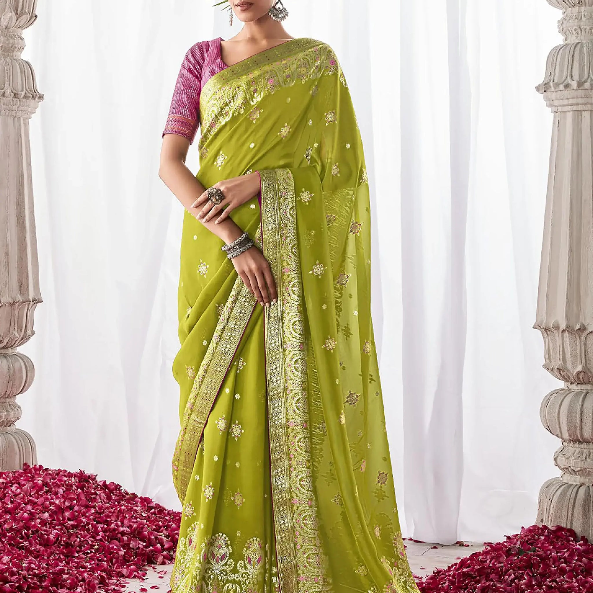 Fancified Light Green Zari Weaving Silk Sangeet Wear Saree With Blouse - Zeel Clothing