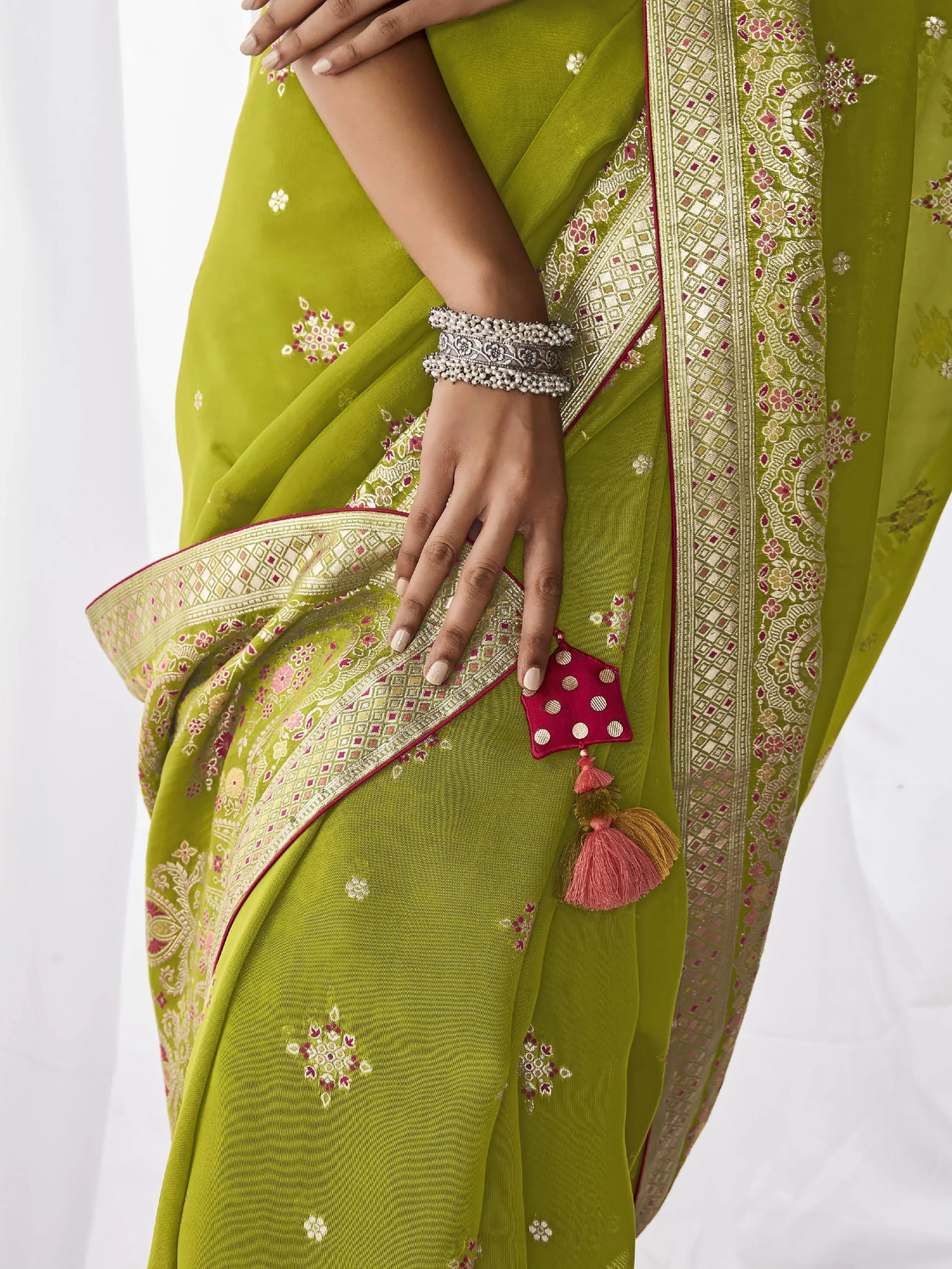 Fancified Light Green Zari Weaving Silk Sangeet Wear Saree With Blouse - Zeel Clothing