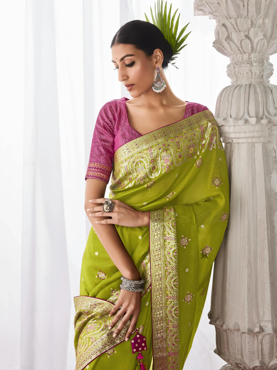 Fancified Light Green Zari Weaving Silk Sangeet Wear Saree With Blouse - Zeel Clothing