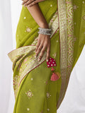 Fancified Light Green Zari Weaving Silk Sangeet Wear Saree With Blouse - Zeel Clothing