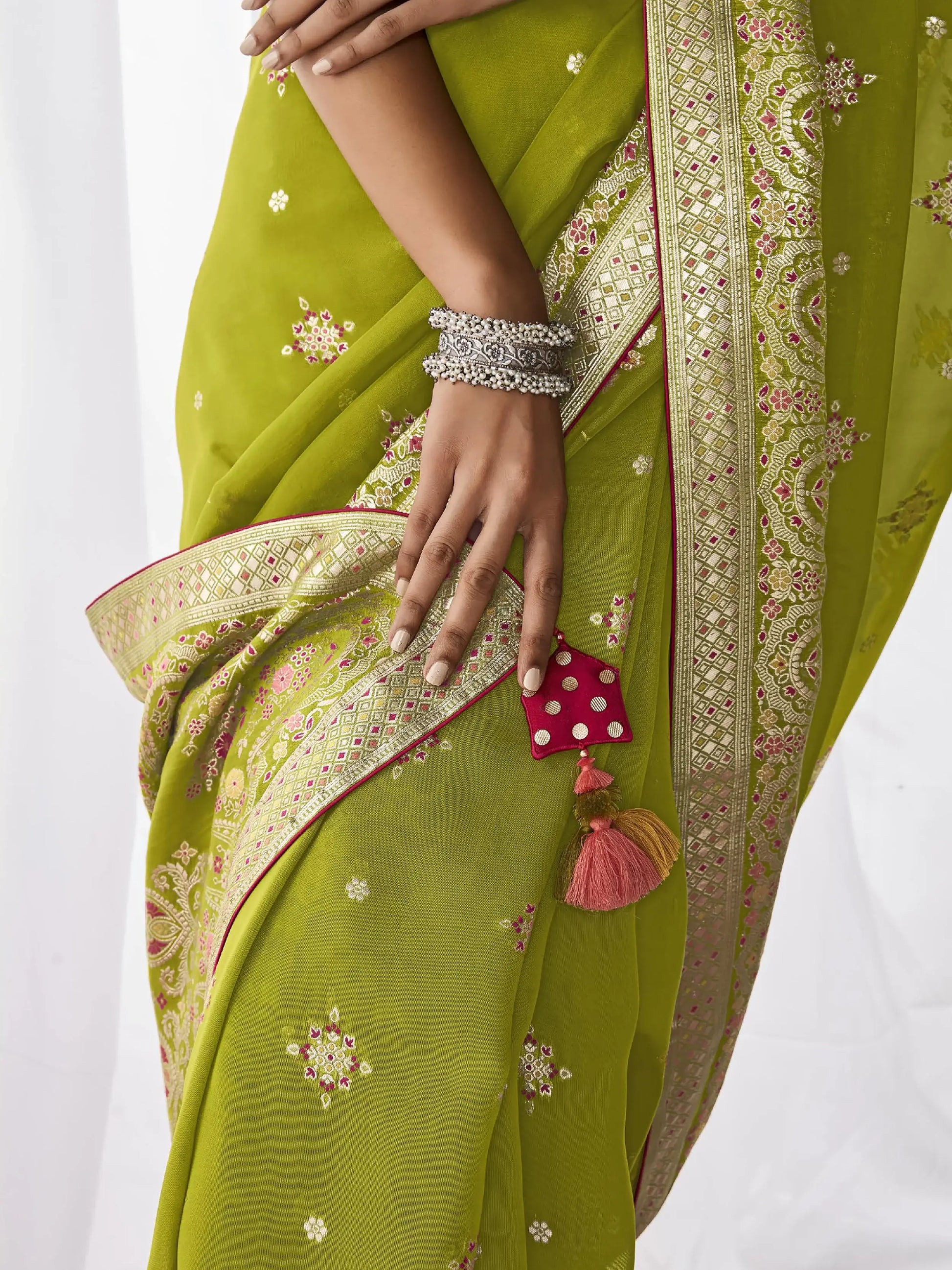 Fancified Light Green Zari Weaving Silk Sangeet Wear Saree With Blouse - Zeel Clothing