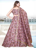 Fancified Mauve Floral Printed Organza Lehenga Choli With Dupatta - Zeel Clothing