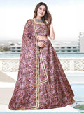 Fancified Mauve Floral Printed Organza Lehenga Choli With Dupatta - Zeel Clothing