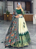 Fancified Off-White & Green Patola Print Silk Lehenga Choli With Dupatta - Zeel Clothing
